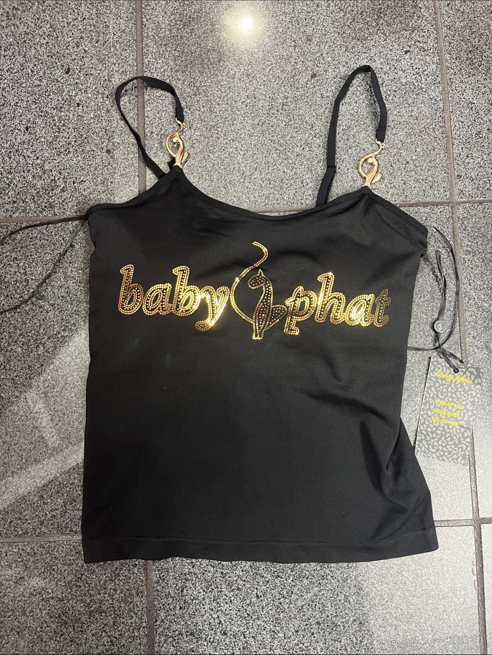 Baby Phat Black Cami with Gold Rhinestone Logo
